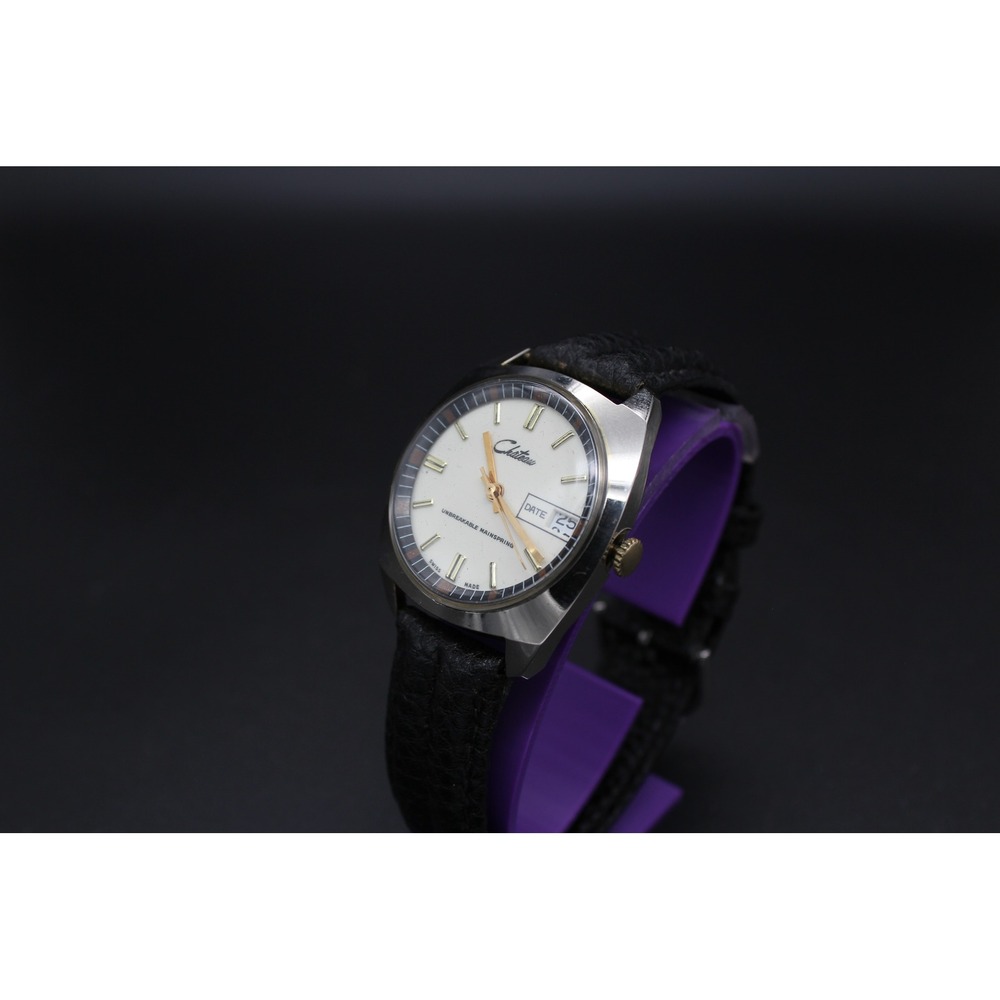 Vintage Chateau Swiss Manual Wind Date Watch – New Crystal, Cushion Case